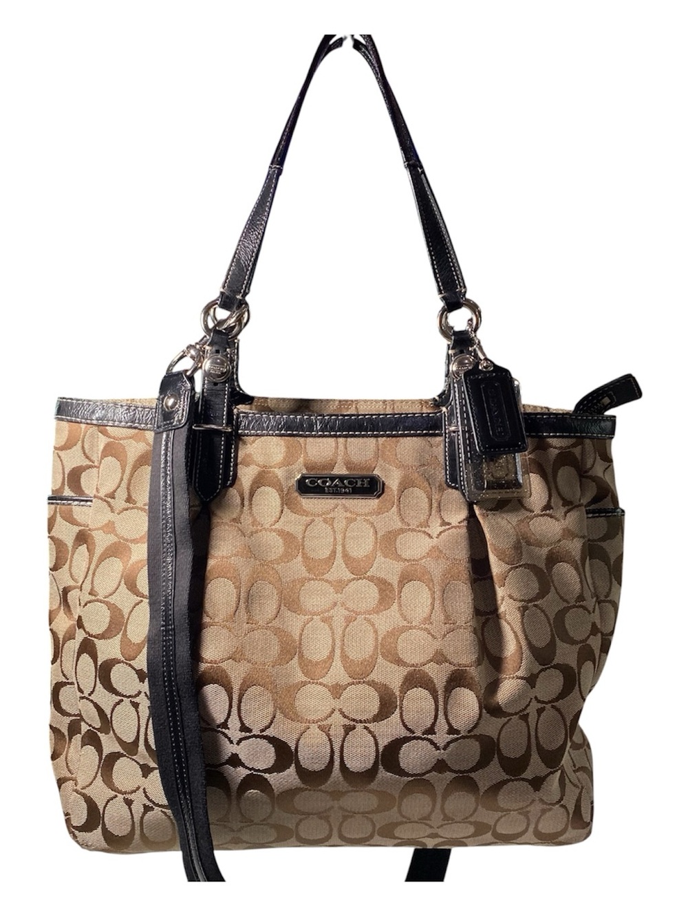 Y2K Coach Gallery Signature Jacquard North South Tote Bag Brown Black 2010